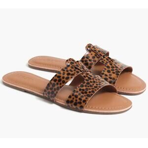 J CREW Sandals Womens Size 7M Tortoise Beachside Slides Patent Flats Summer NWT